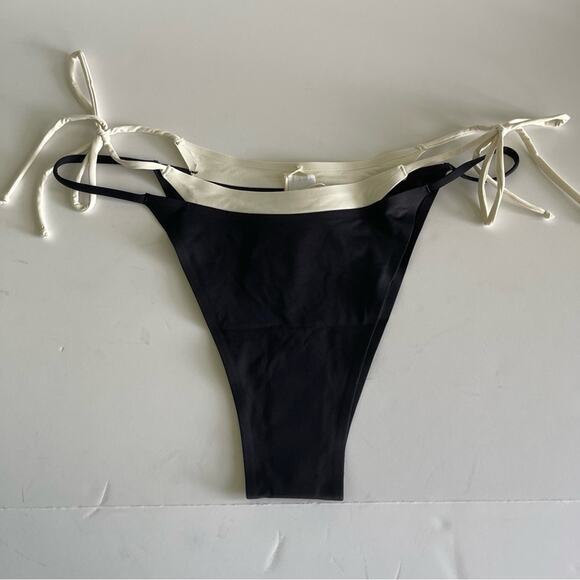 L*Space X Revolve Mackena Bikini Bottom Fused String Black Cream - Picture 2 of 14